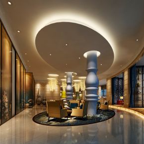 新中式售楼处大厅沙盘洽谈区