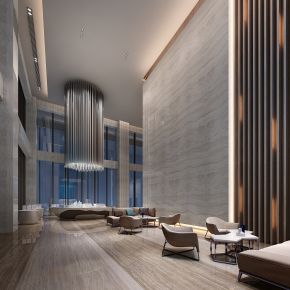 现代售楼处大厅沙盘前台洽谈区整套