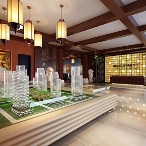 房地產(chǎn)銷(xiāo)售中心大廳前臺(tái)沙盤(pán)洽談區(qū)