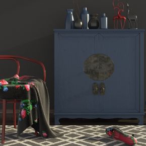 中式风格单人椅边柜组合