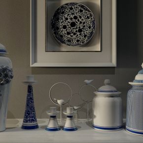 中式风格陶瓷摆设品组合