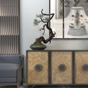 新中式单人椅边柜摆设品组合