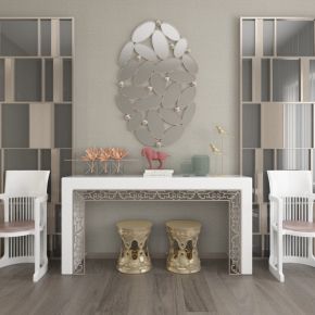 新中式风格单人椅玄关台组合