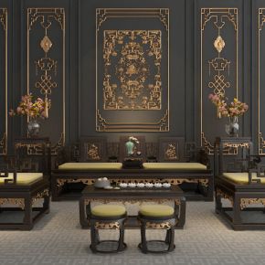 中式风格沙发茶几组合