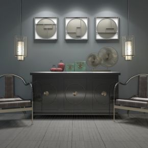 新中式风格单人椅边柜组合