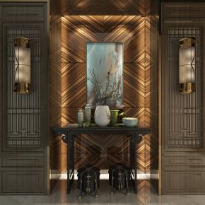 新中式风格玄关柜摆设品组合