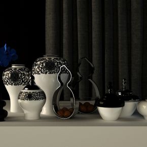 中式风格陶瓷摆设品组合