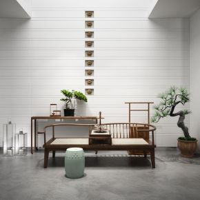 中式罗汉床端景台陈设品组合