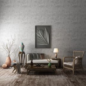 新中式单椅茶几组合