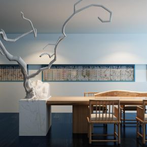 中式茶室泡茶桌椅子树干枝组合