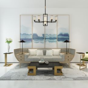 新中式沙发茶几组合