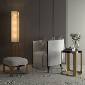 新中式单椅边几组合