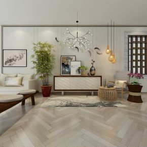 新中式单椅边柜陈设品组合