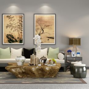 新中式沙发茶几组合