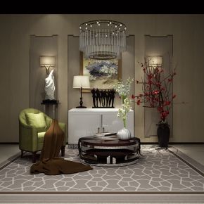 新中式单椅茶几边柜组合