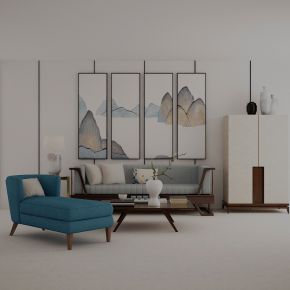 新中式沙发茶几组合