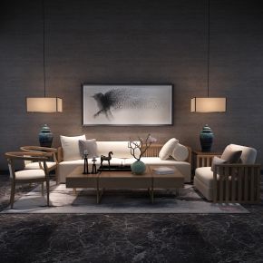 新中式沙发茶几组合