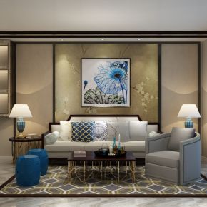 新中式沙发茶几组合