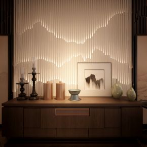 中式电视柜陈设品组合