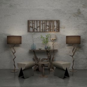 新中式凳子端景台陈设品组合