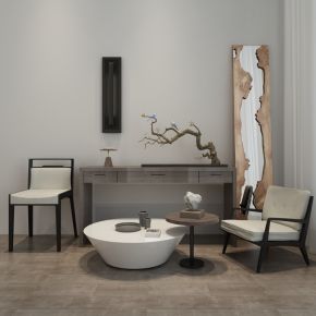 新中式单椅茶几边柜组合