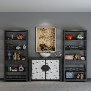 新中式置物架陈设品组合