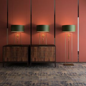 新中式边柜台灯落地灯组合