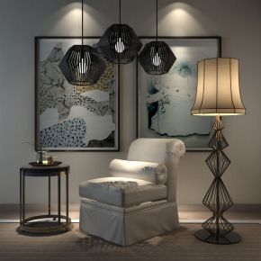 新中式单椅边几组合