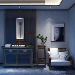 中式单椅边柜组合