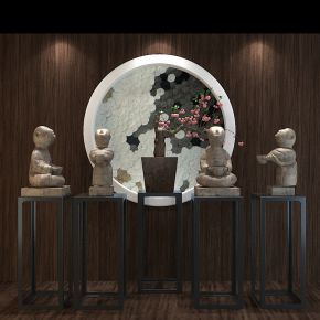 中式雕塑陈设品组合