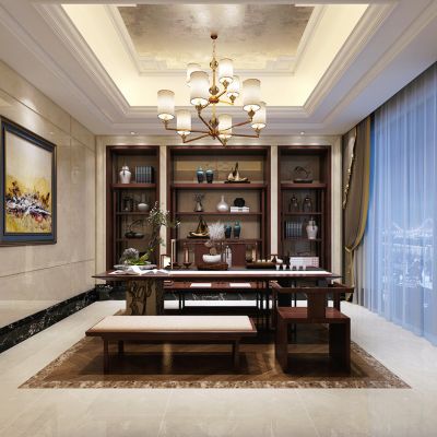 新中式茶室泡茶区