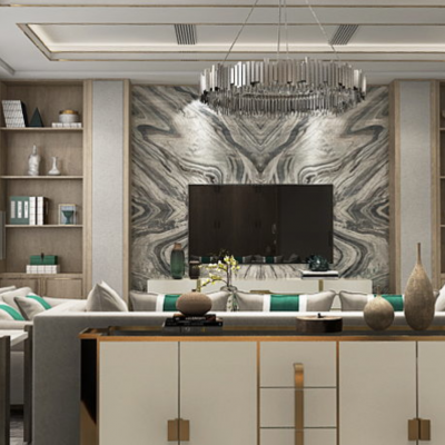 新中式风格玄关过道、客厅