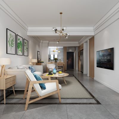 北欧客厅餐厅沙发吊灯装饰画