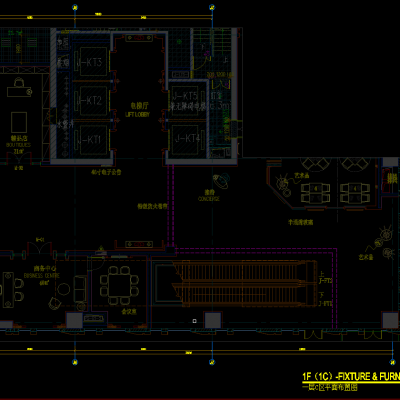 电梯厅、商务中心及走道平面、立面、天花、大样图