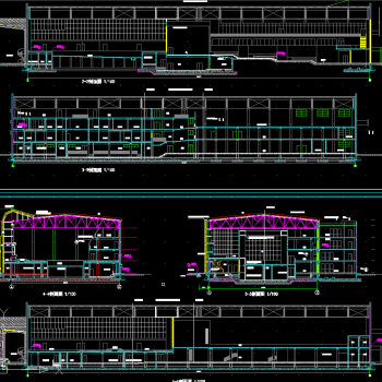 体育会所平面、立面、剖面施工图