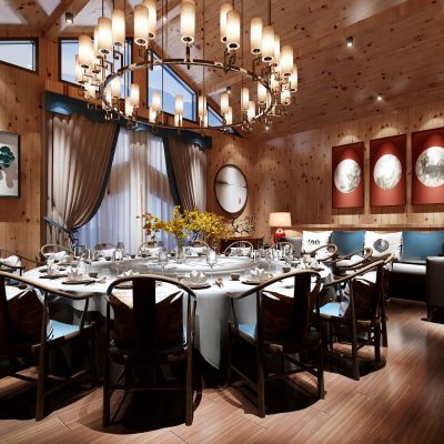 新中式餐厅包房3D模型