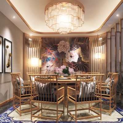 新中式餐厅包房3D模型