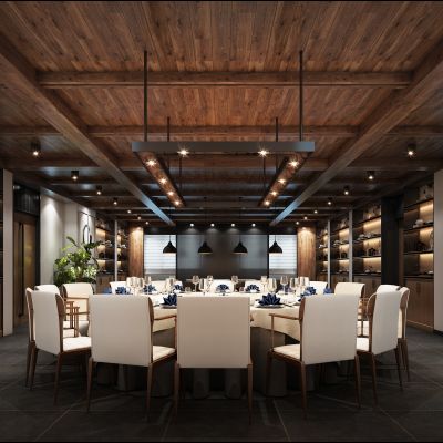 新中式餐厅包房3D模型