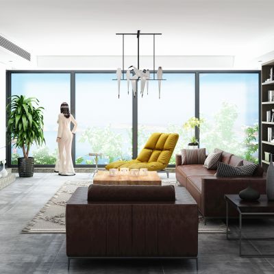 现代客厅 沙发 书柜