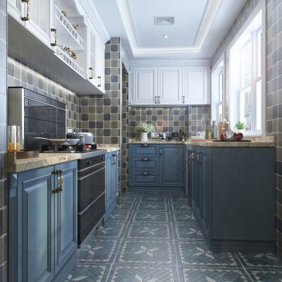 简美厨房橱柜 岛台 厨房电器 厨房用品