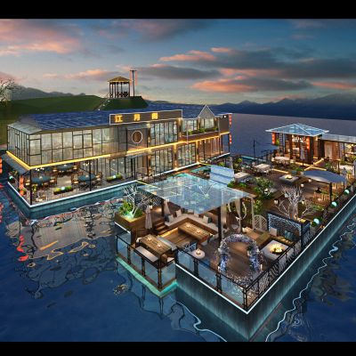 中式风格海上建筑外观