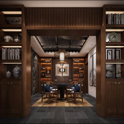 中式风格麻将室3D模型