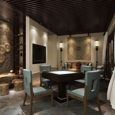 中式风格麻将室3D模型