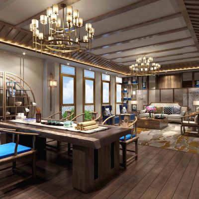 中式会所会客厅书房