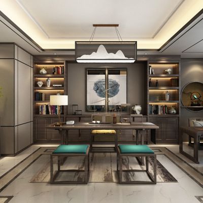 黑白灰爱马仕黄办公室