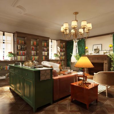 美式场景图书馆阅览室3D模型