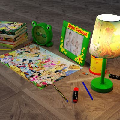 饰品摆件，儿童玩具，书本，闹钟，台灯