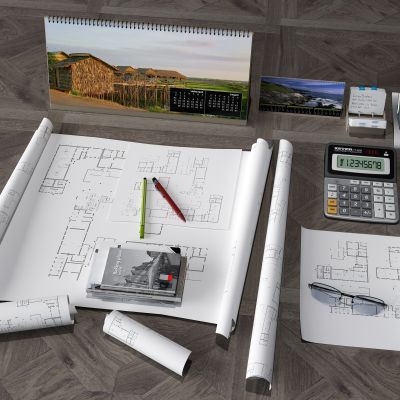 图纸，笔，计算器，书籍