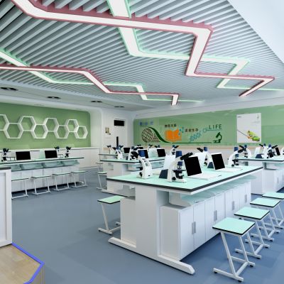 生物实验室，数字化实验室，显微镜教室，教室，数码互动教室全景模型