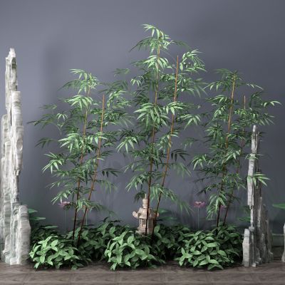 植物，小品，假山，喷泉